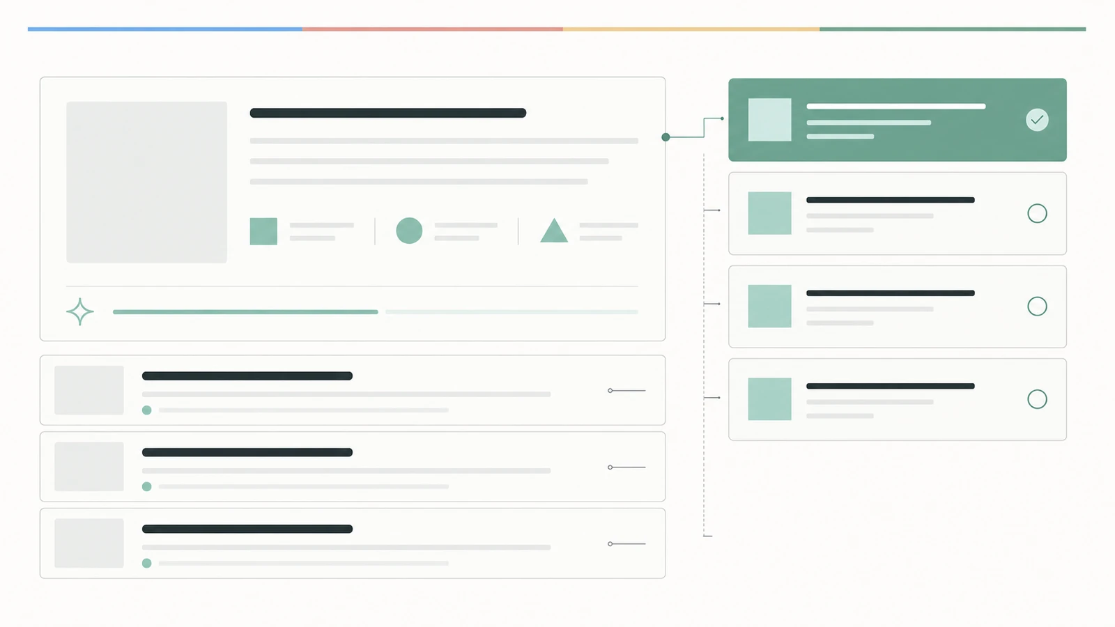 Diagram of a Google search query connecting source pages to a generated overview