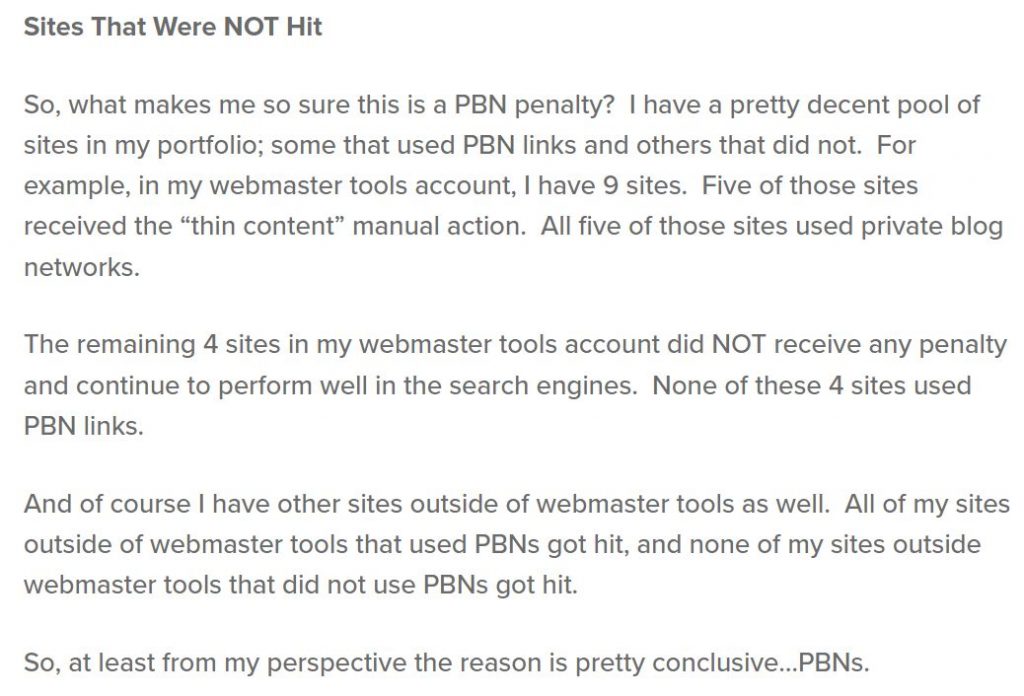 Sites NOT affected by PBN links