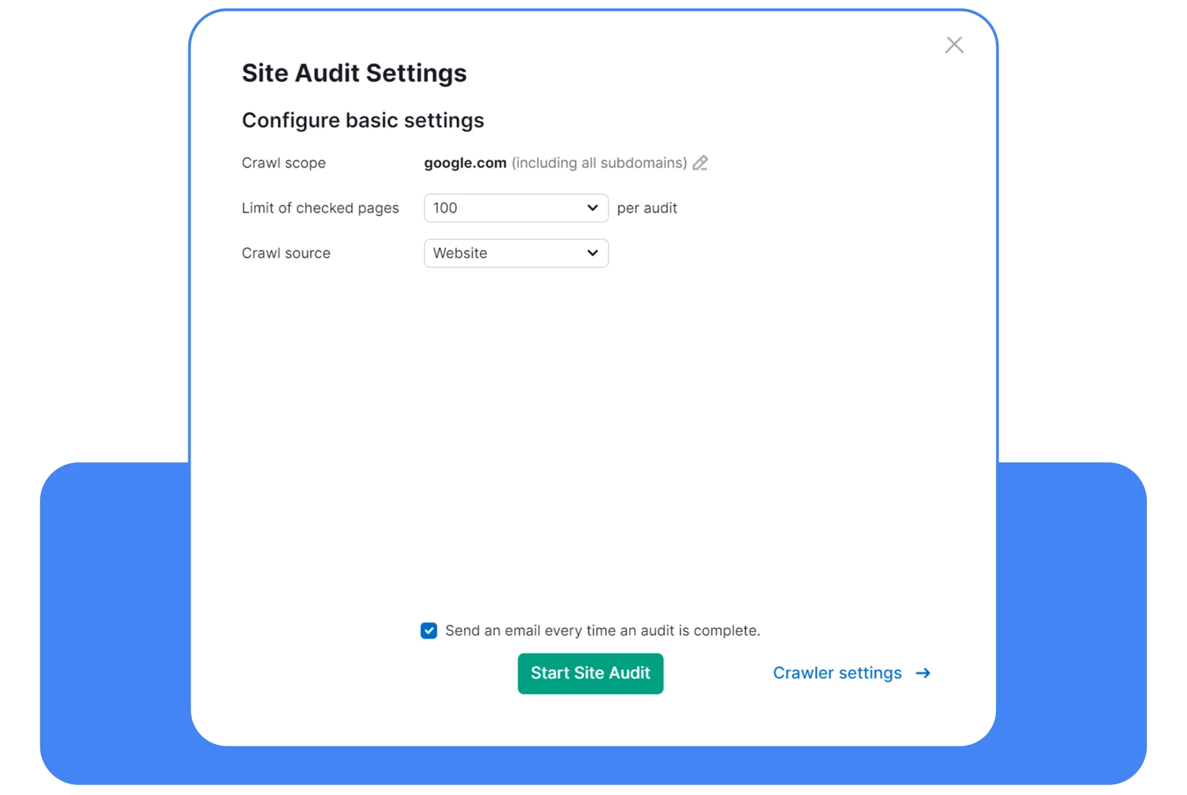 Site audit settings